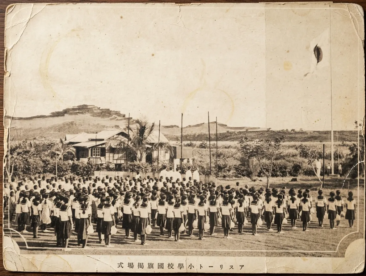 As Lito Elementary School students during a flag-raising ceremony