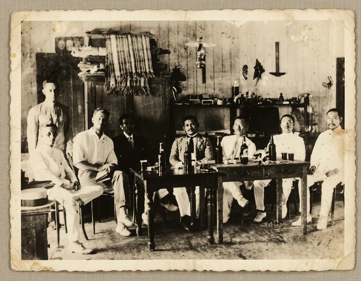 Hans Hornbostel with Japanese officials on Saipan