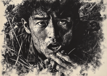 An illustration of a Japanese soldier surviving on snails in the jungle.