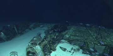 This site is one of many aircraft lost in the vicinity of Tinian and Saipan. The B-29 Superfortress, one of the largest aircraft flown by the United States in World War II, had a wingspan measuring just over 141 feet. The wing came to rest on the sea floor upside down with the landing gear and three of the radial engines still attached.