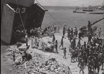 Chamorros board the ship that would repatriate them to Tinian in 1948.