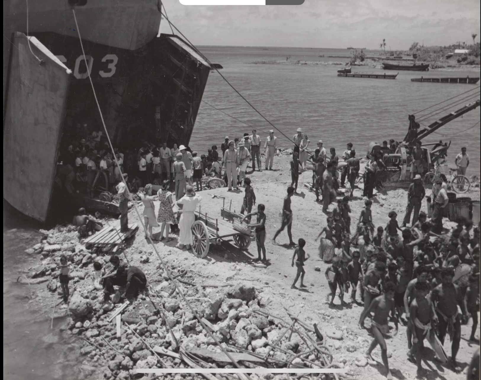 Chamorros board the ship that would repatriate them to Tinian in 1948.