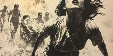 Nurse running away from fire
