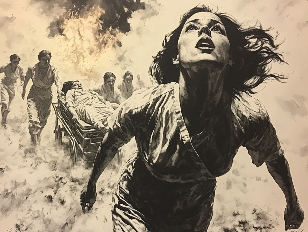 Nurse running away from fire