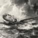 An illustration of a plane crash landing in the water